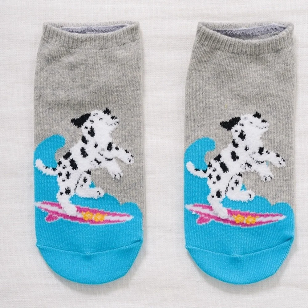 ZENANA  2 PAIRS GRAY AND BLUE SURFING DALMATIAN ANKLE SOCKS SIZE OS NWT